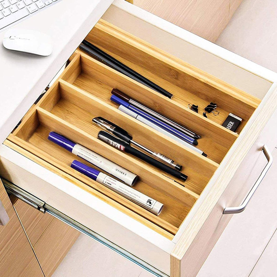 Bamboo Drawer Organizer Expandable 5-7 Compartments Adjustable Width Easy to Clean Cutlery Tray for Kitchen Utensils Image 2