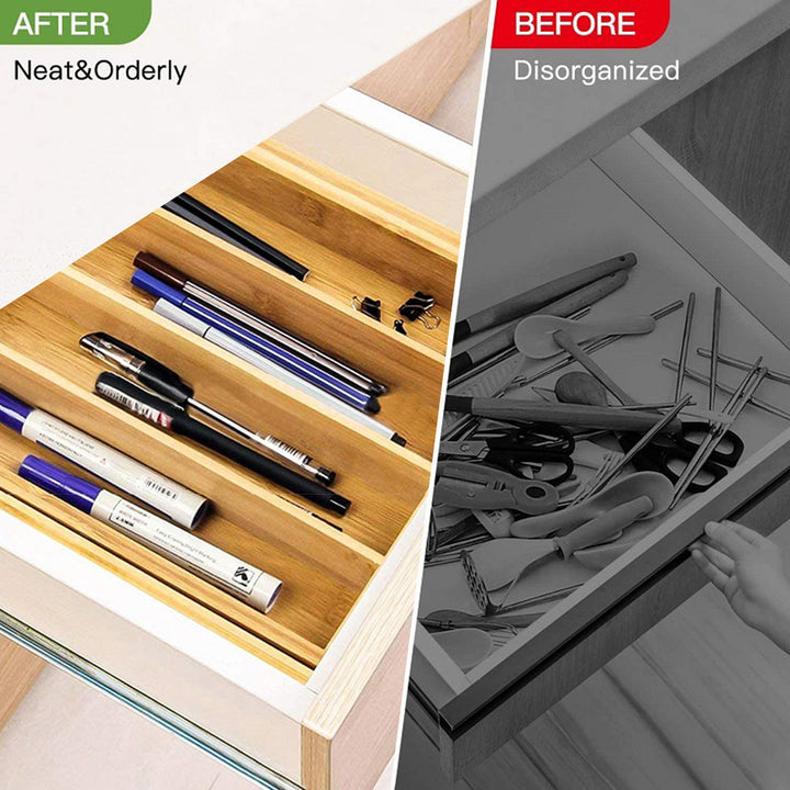 Bamboo Drawer Organizer Expandable 5-7 Compartments Adjustable Width Easy to Clean Cutlery Tray for Kitchen Utensils Image 6