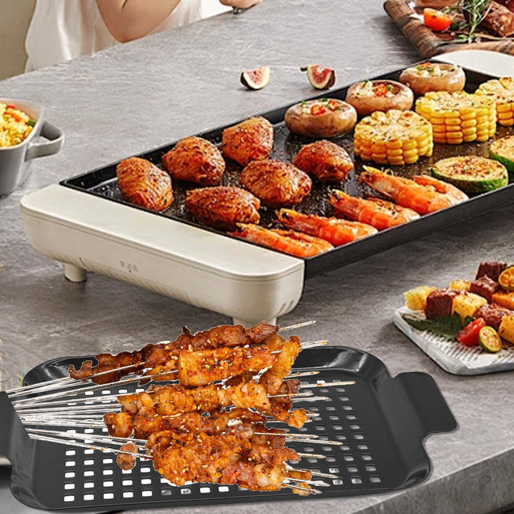 2Pcs/Set Grill Pan BBQ Topper Grilling Baskets Baking Pan with Handles Vegetables Fish Meat Seafood Tray Gas Charcoal Image 7