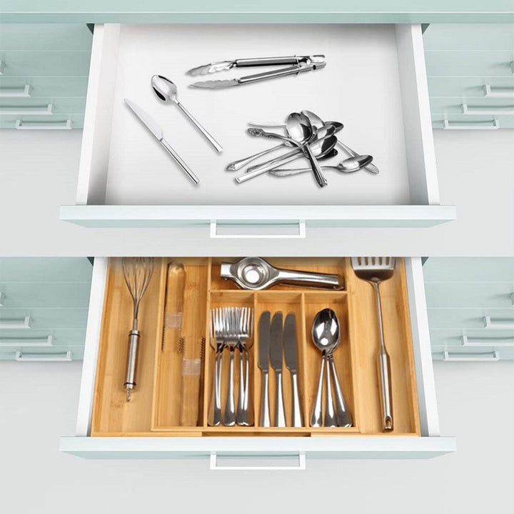 Bamboo Drawer Organizer Expandable 5-7 Compartments Adjustable Width Easy to Clean Cutlery Tray for Kitchen Utensils Image 7