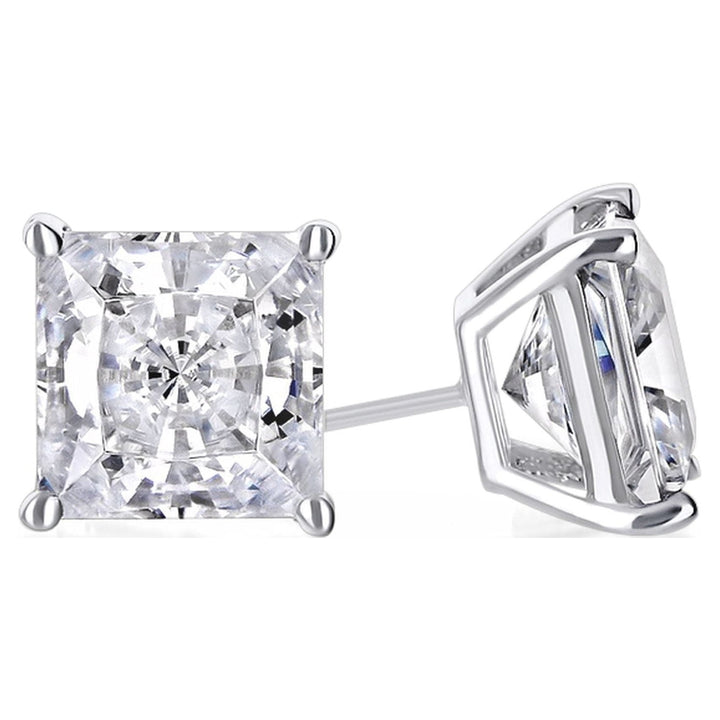 18k White Gold 3 Ct White Sapphire Princess Cut Stud Earrings by Paris Jewelry Image 1