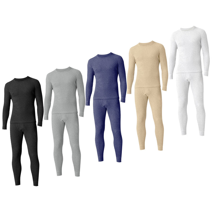 Mens Waffle Knit Thermal Underwear Set Soft Cotton Winter Pajamas 2-Piece Image 2