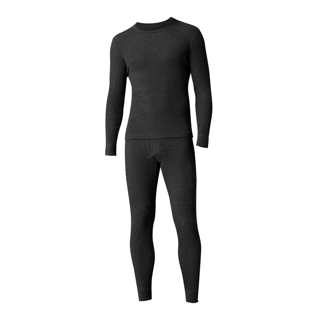 Mens Waffle Knit Thermal Underwear Set Soft Cotton Winter Pajamas 2-Piece Image 4