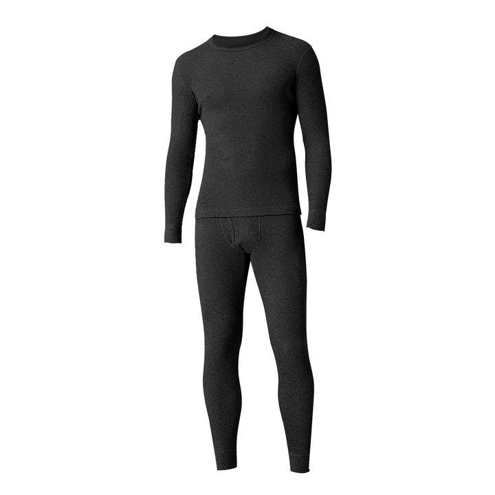 Mens Waffle Knit Thermal Underwear Set Soft Cotton Winter Pajamas 2-Piece Image 4