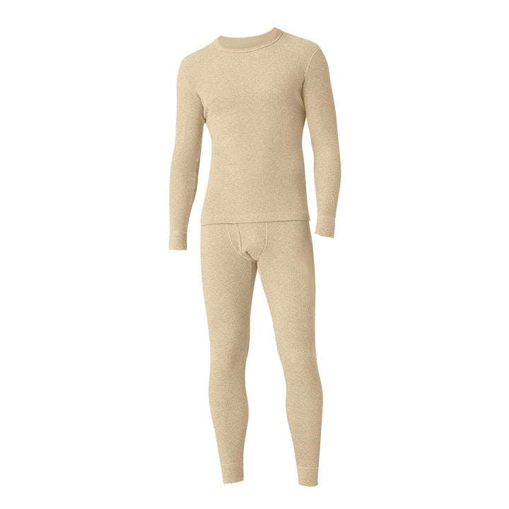 Mens Waffle Knit Thermal Underwear Set Soft Cotton Winter Pajamas 2-Piece Image 6