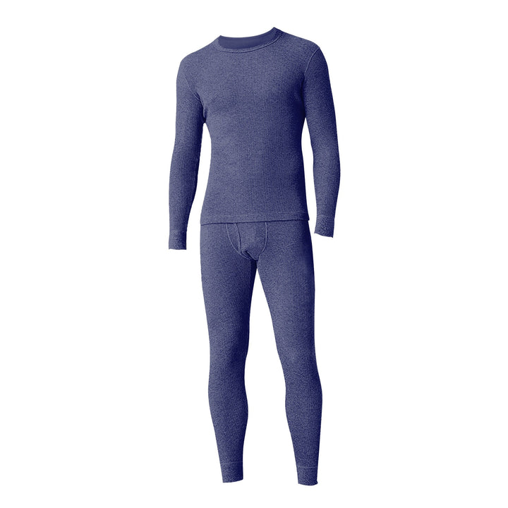 Mens Waffle Knit Thermal Underwear Set Soft Cotton Winter Pajamas 2-Piece Image 7