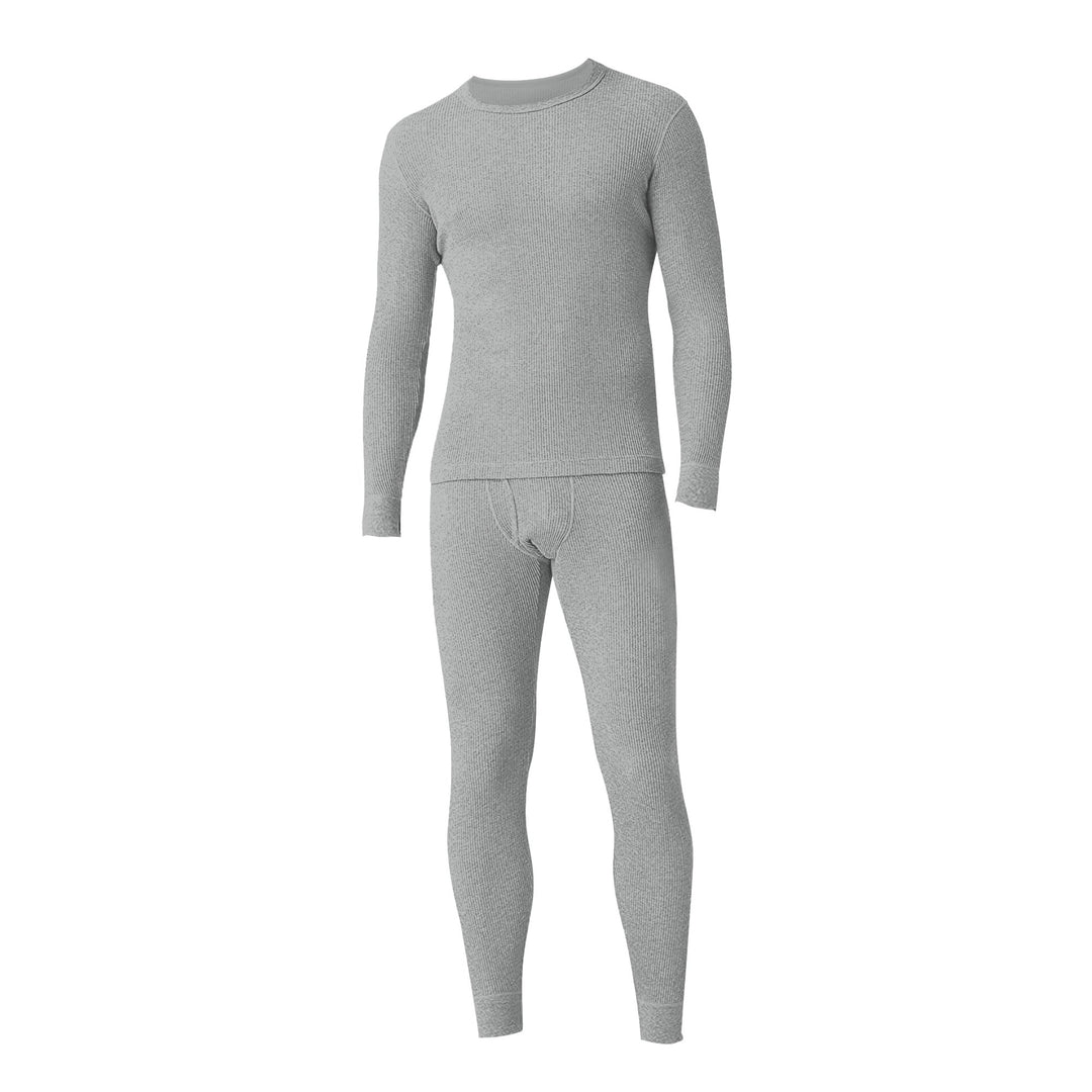 Mens Waffle Knit Thermal Underwear Set Soft Cotton Winter Pajamas 2-Piece Image 9