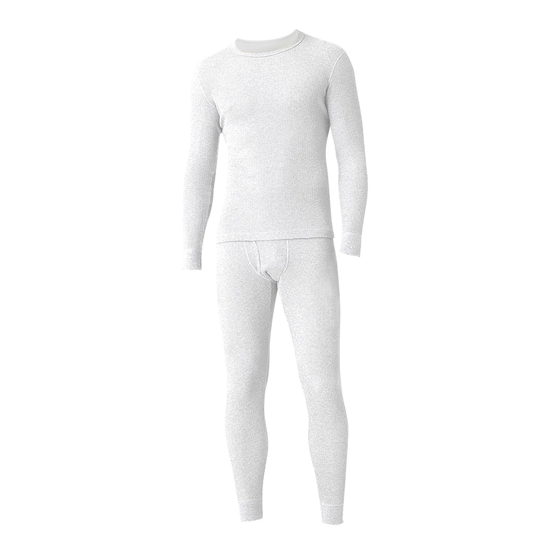 Mens Waffle Knit Thermal Underwear Set Soft Cotton Winter Pajamas 2-Piece Image 10