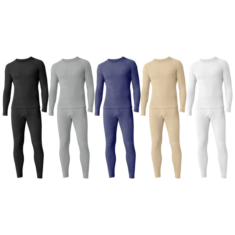 Mens 100% Cotton Moisture Wicking Thermal Underwear 3 Sets Waffle Knit Image 2