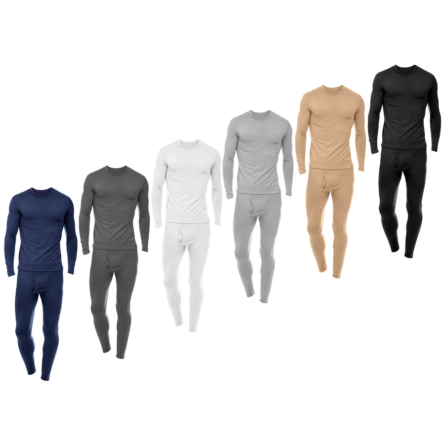 Mens Fleece Lined Thermal Underwear Set Moisture Wicking Warm Cold Weather Image 1