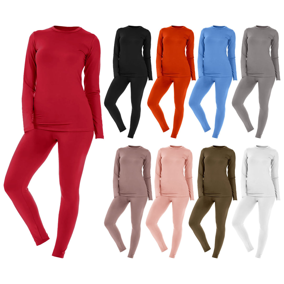 Womens Fleece Lined Thermal Set Cold Weather Base Layer 3 Sets Moisture Wicking Image 1