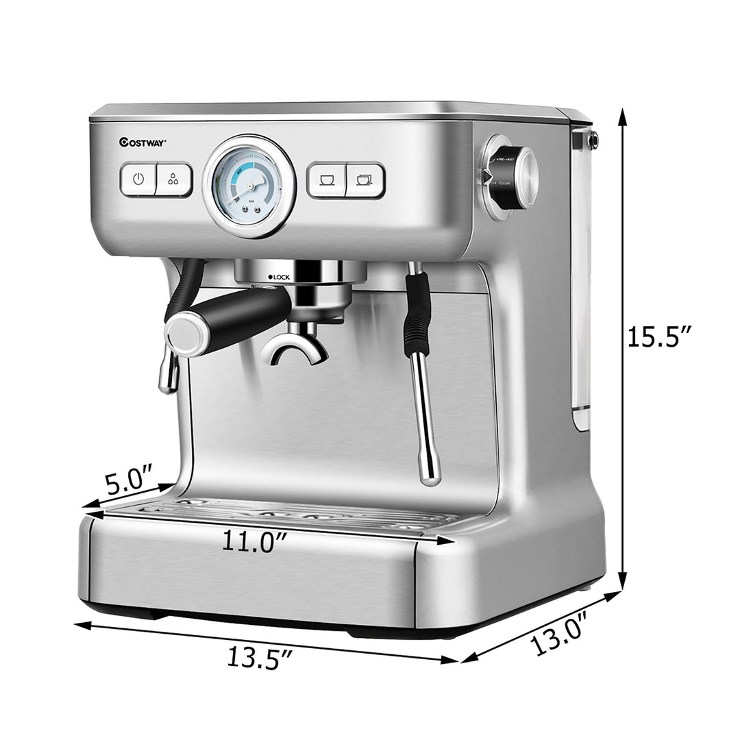 Semi-Auto Espresso Machine Maker Water Tank Pump Pressure w/ Milk Frother Wand Image 2