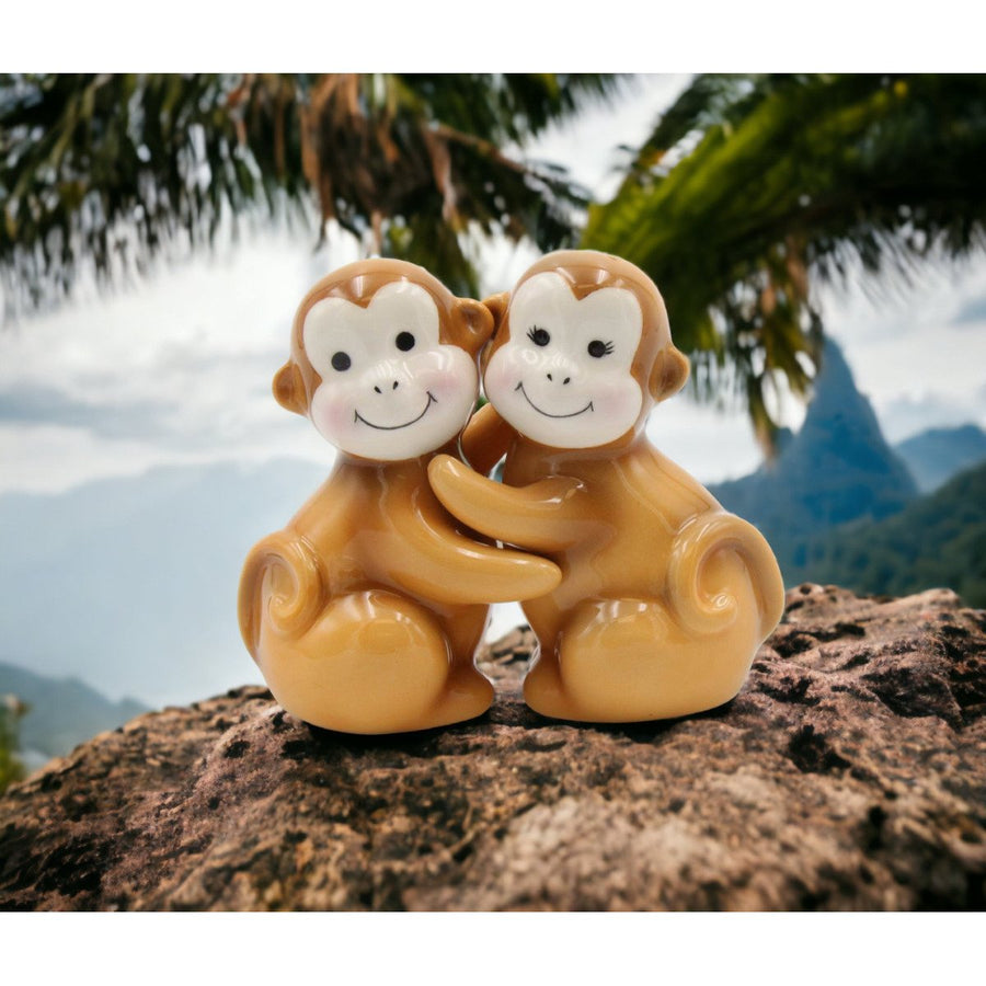 Ceramic Brown Monkey Salt and Pepper Shakers 2.125x1.75x3.125 for Image 1