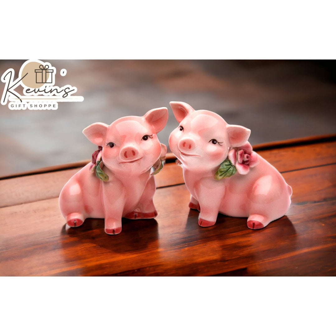 Hand Painted Ceramic Pig Salt and Pepper Shakers 3 inch Gift Image 2