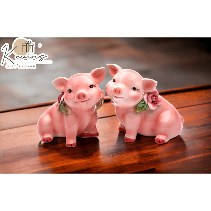 Hand Painted Ceramic Pig Salt and Pepper Shakers 3 inch Gift Image 2