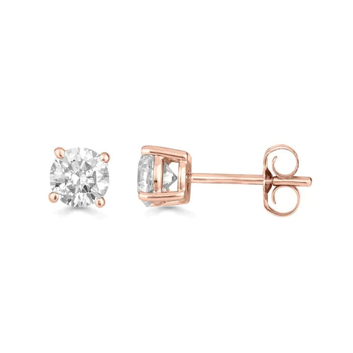 14K Rose Gold Created White Diamond 6mm Round Stud Earrings for Women Image 1