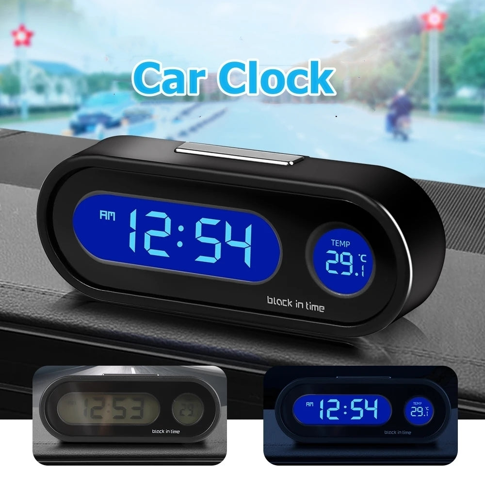 Mini Electronic Car Clock Digital Display LCD Backlight Thermometer Black 3.09in Image 1