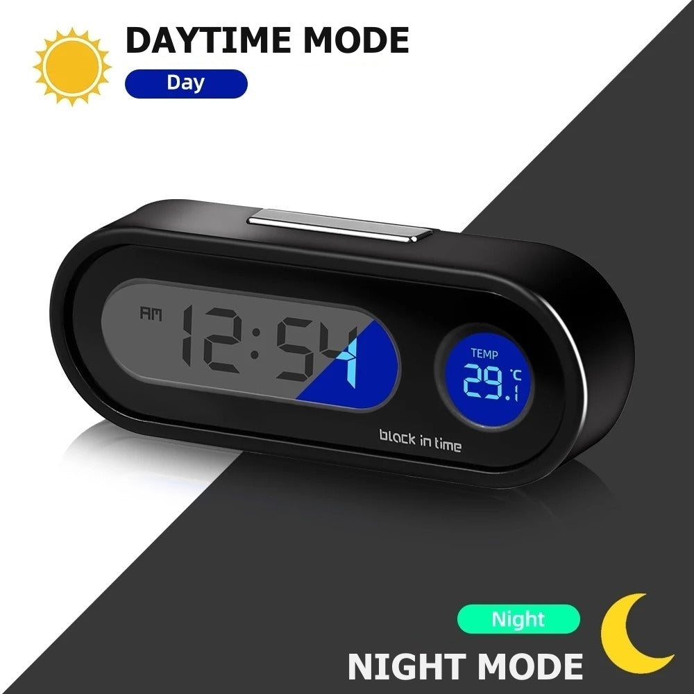 Mini Electronic Car Clock Digital Display LCD Backlight Thermometer Black 3.09in Image 2