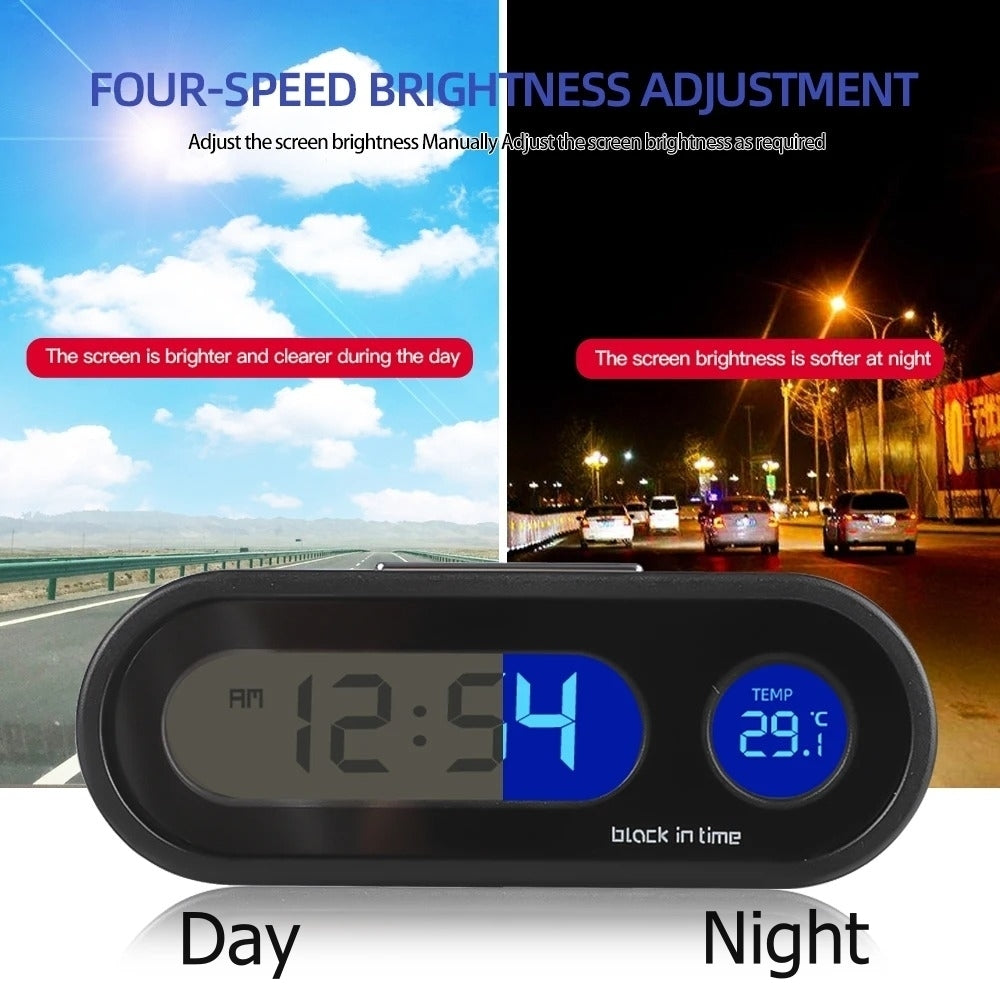 Mini Electronic Car Clock Digital Display LCD Backlight Thermometer Black 3.09in Image 3