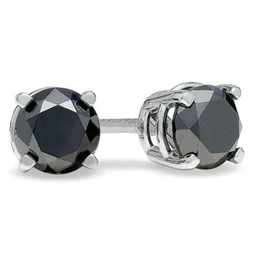 14K White Gold Black Diamond Round Stud Earrings 4mm Push Back Womens Jewelry Image 1