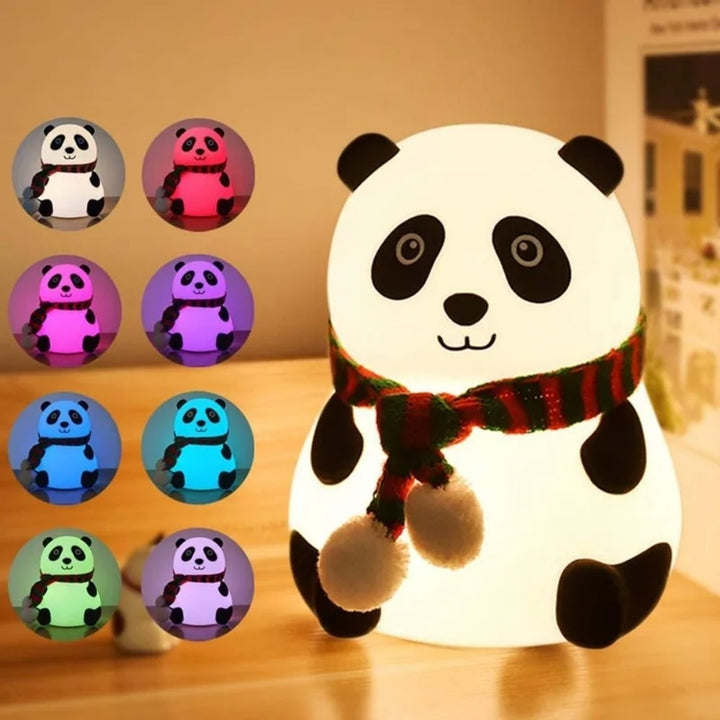 Panda Night Light Silicone Rechargeable Tap Control 7 Color Nursery Lamp 106mm Image 2