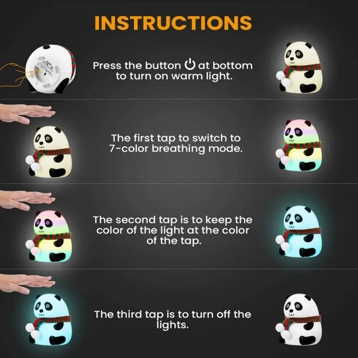 Panda Night Light Silicone Rechargeable Tap Control 7 Color Nursery Lamp 106mm Image 4