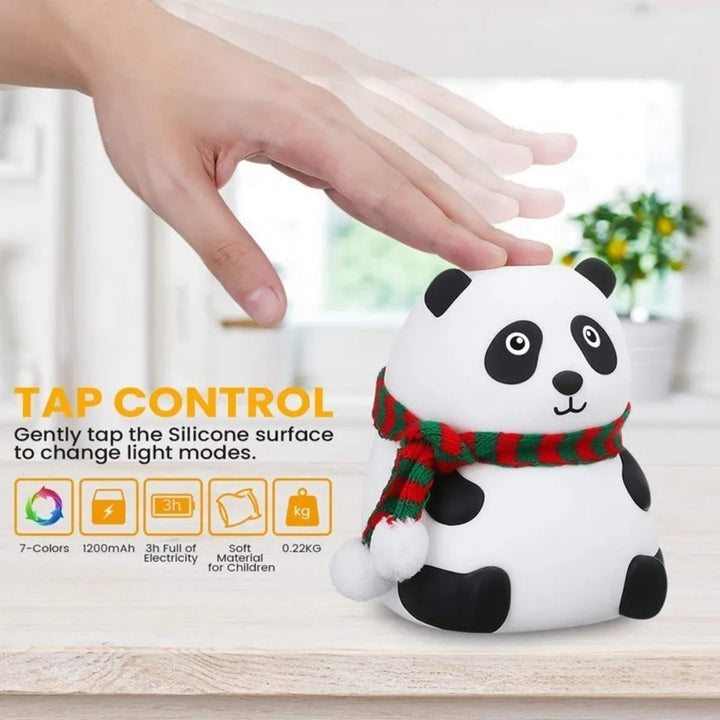 Panda Night Light Silicone Rechargeable Tap Control 7 Color Nursery Lamp 106mm Image 6