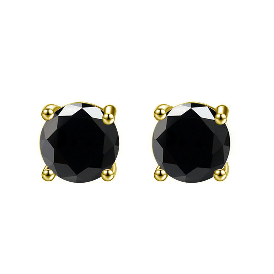 14K Yellow Gold Black Round Diamond Stud Earrings 4mm for Women Jewelry Image 1