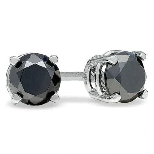 14K White Gold 6mm Black Diamond Stud Earrings for Women Gift Idea Image 1