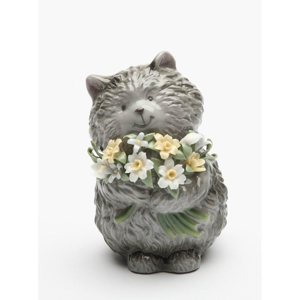 Ceramic Grey Cat Figurine 3.5in Flower Decor Home Accent Image 3