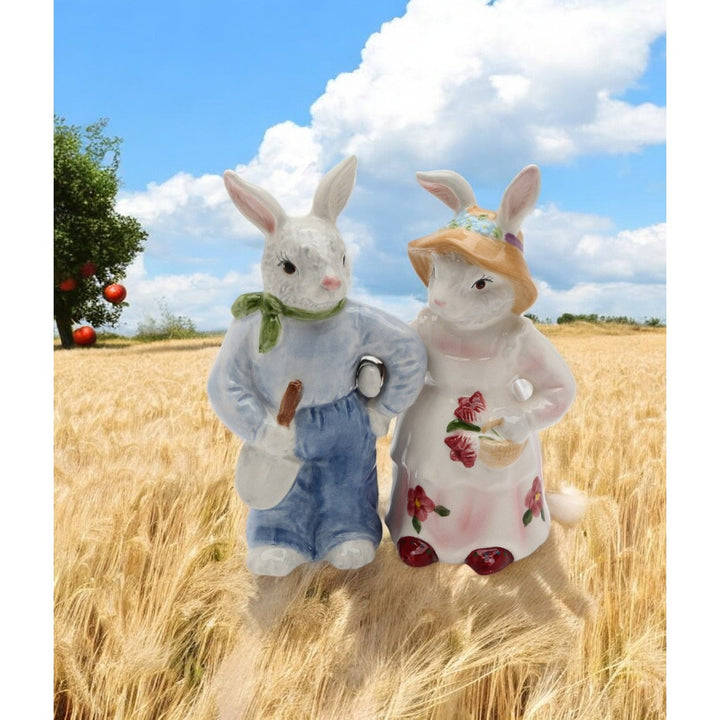 Bunny Rabbit Farmers Salt and Pepper Shakers 4.5in Gift Image 1