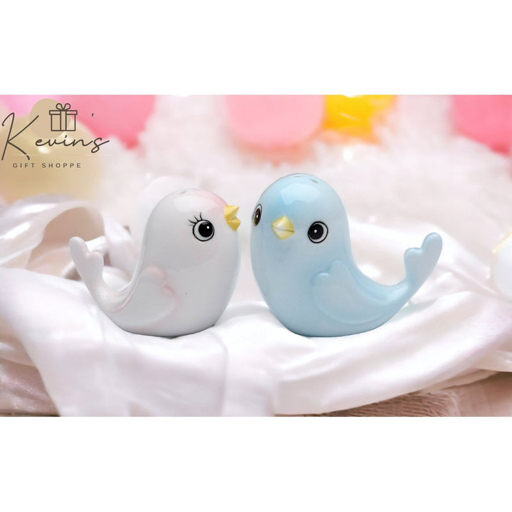 Hand Painted Ceramic Bird Salt and Pepper Shakers Blue Pink Gift Image 2