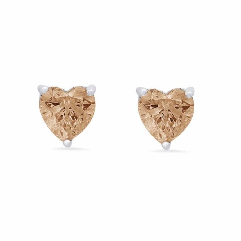 Paris Jewelry 14k White Gold Heart Champagne Sapphire Stud Earrings 3mm Image 1