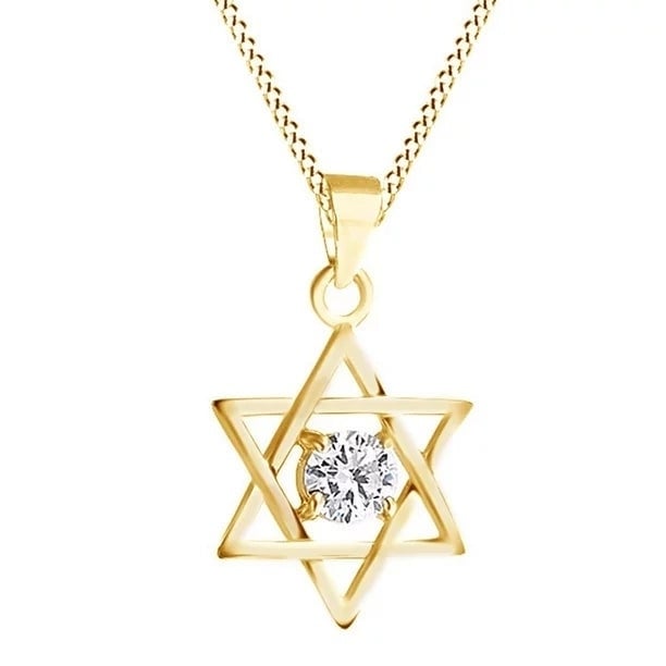 Paris Jewelry 18K Yellow Gold 1/2Ct White Sapphire Star of David Pendant Women Image 1