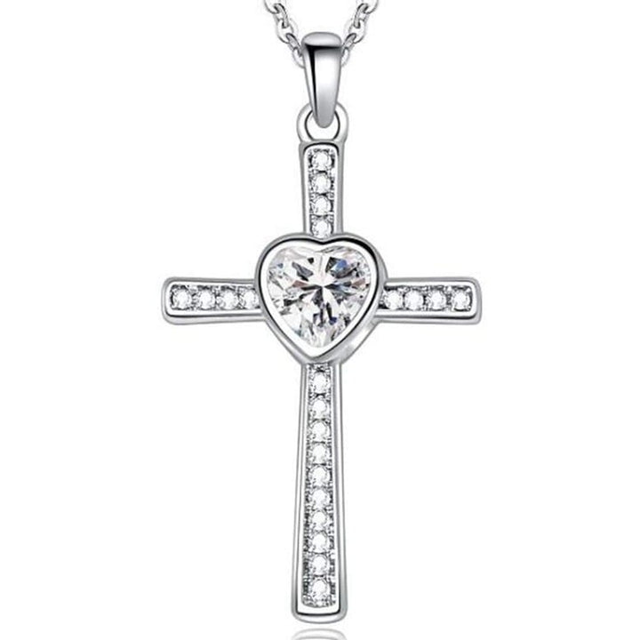 Paris Jewelry 18K White Gold Plated 4Ct Heart Cross Necklace for Women Image 1