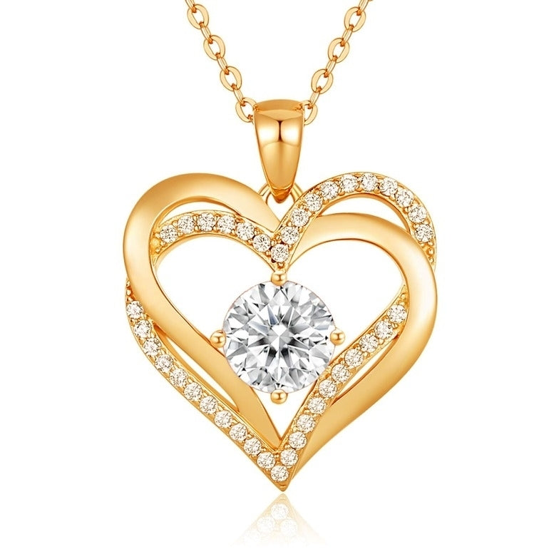 Paris Jewelry 18K Yellow Gold Heart Necklace 1Ct White Sapphire Women Gift Image 1