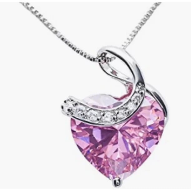 Paris Jewelry 18K White Gold 1Ct Pink Heart Pendant Necklace for Women Image 1