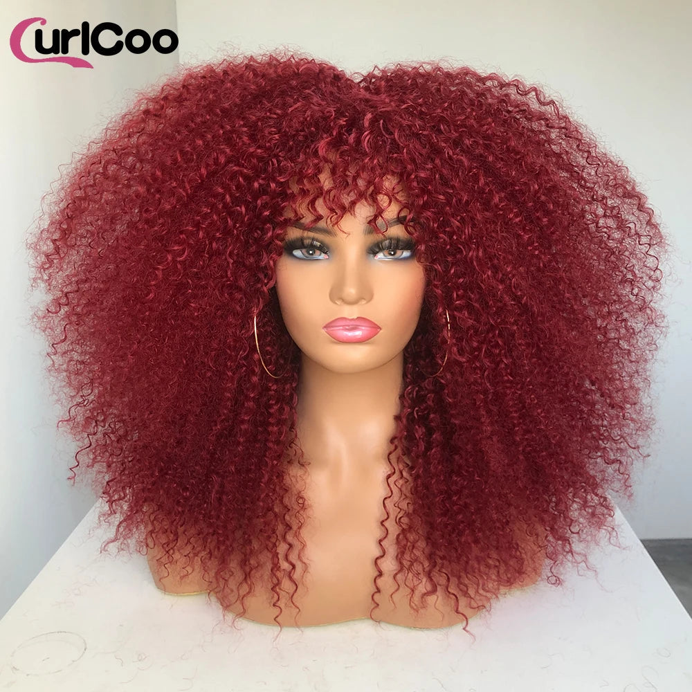 Curly Wig With Bangs Afro Curly Wigs for Black Women Synthetic Fiber Fluffy Long Curly Wig for Daily Party Cosplay Image 2