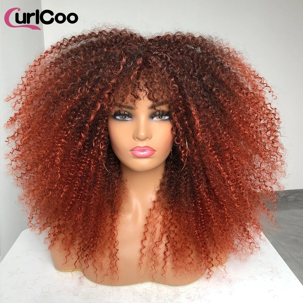 Curly Wig With Bangs Afro Curly Wigs for Black Women Synthetic Fiber Fluffy Long Curly Wig for Daily Party Cosplay Image 4