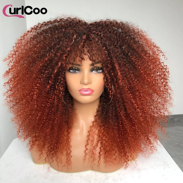 Curly Wig With Bangs Afro Curly Wigs for Black Women Synthetic Fiber Fluffy Long Curly Wig for Daily Party Cosplay Image 1