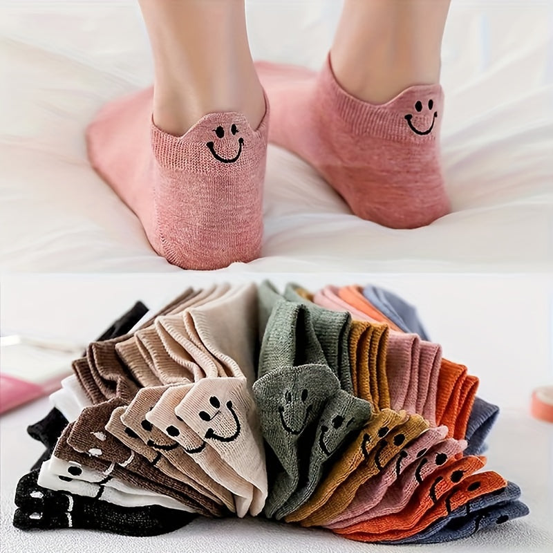 10 Pairs Cute Smiling Face Socks Soft and Comfort Breathable Low Cut Ankle Socks Womens Stockings and Hosiery Image 1