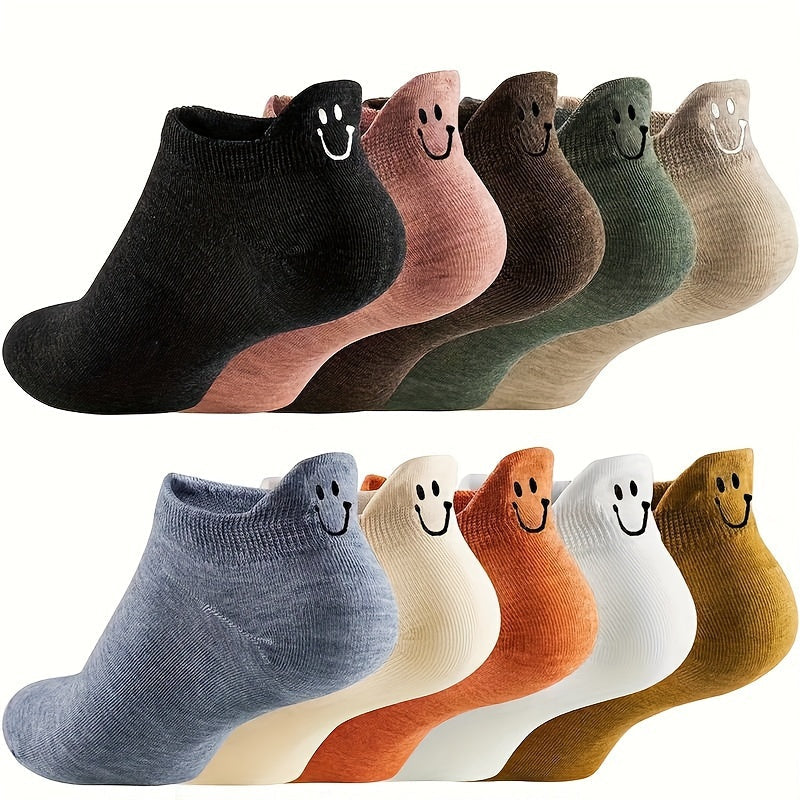 10 Pairs Cute Smiling Face Socks Soft and Comfort Breathable Low Cut Ankle Socks Womens Stockings and Hosiery Image 2