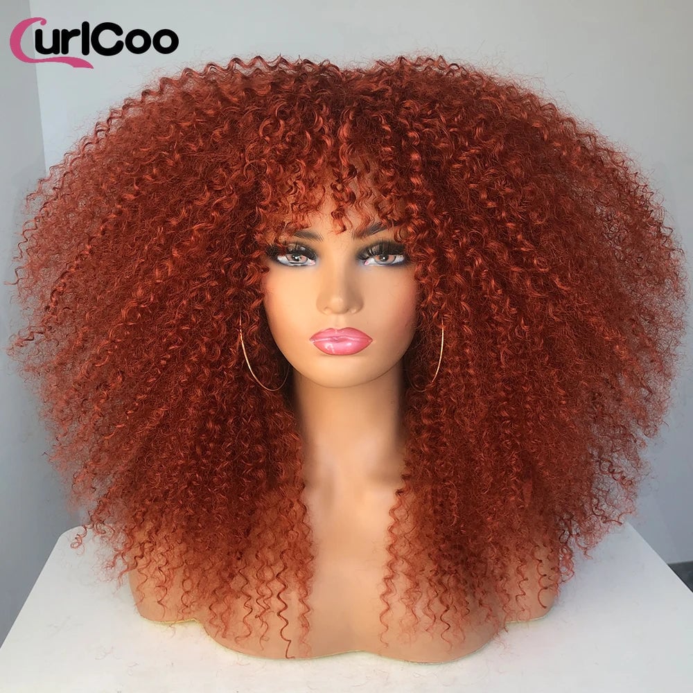 Curly Wig With Bangs Afro Curly Wigs for Black Women Synthetic Fiber Fluffy Long Curly Wig for Daily Party Cosplay Image 4