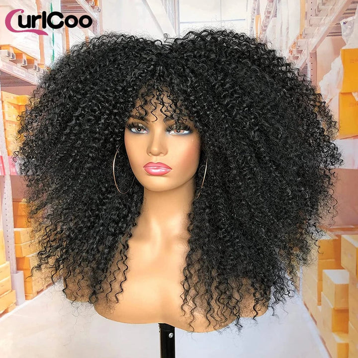 Curly Wig With Bangs Afro Curly Wigs for Black Women Synthetic Fiber Fluffy Long Curly Wig for Daily Party Cosplay Image 6