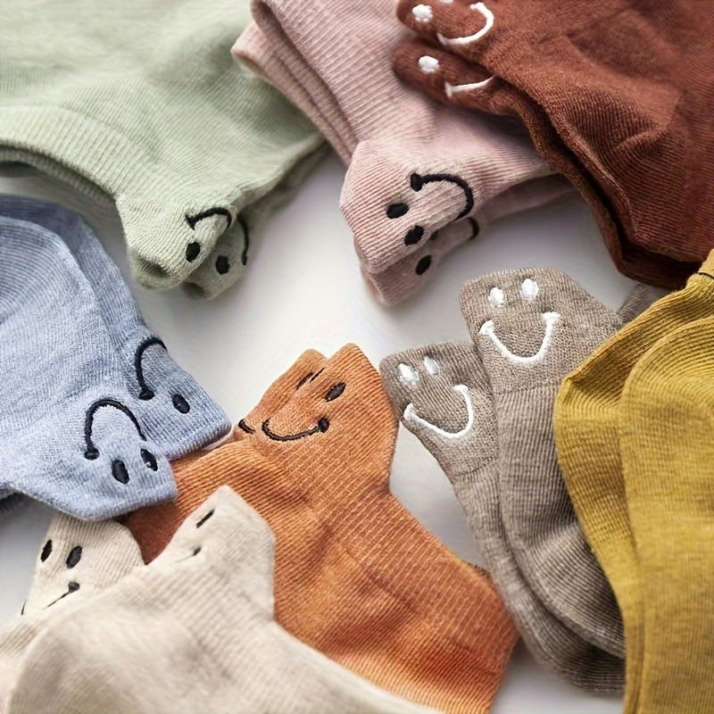 10 Pairs Cute Smiling Face Socks Soft and Comfort Breathable Low Cut Ankle Socks Womens Stockings and Hosiery Image 3