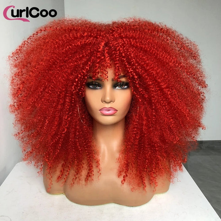 Curly Wig With Bangs Afro Curly Wigs for Black Women Synthetic Fiber Fluffy Long Curly Wig for Daily Party Cosplay Image 8