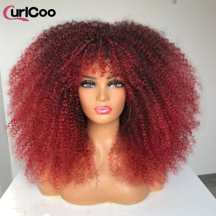 Curly Wig With Bangs Afro Curly Wigs for Black Women Synthetic Fiber Fluffy Long Curly Wig for Daily Party Cosplay Image 9