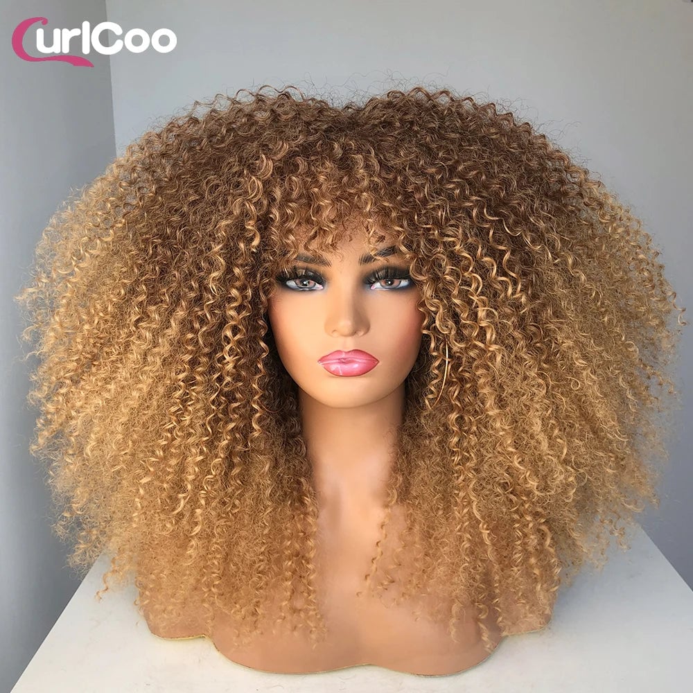 Curly Wig With Bangs Afro Curly Wigs for Black Women Synthetic Fiber Fluffy Long Curly Wig for Daily Party Cosplay Image 10