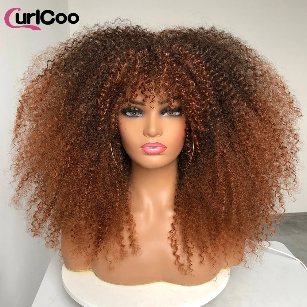 Curly Wig With Bangs Afro Curly Wigs for Black Women Synthetic Fiber Fluffy Long Curly Wig for Daily Party Cosplay Image 11