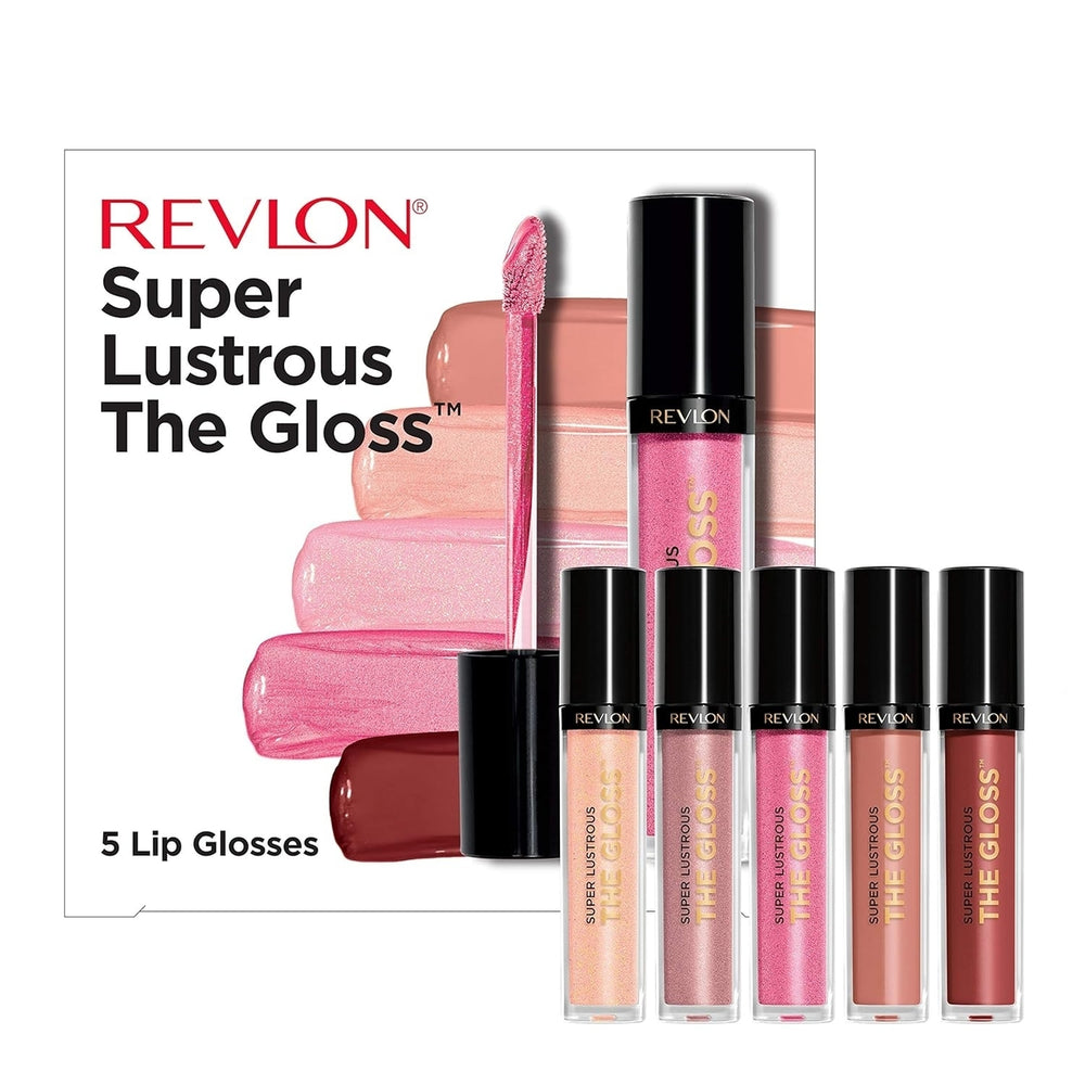 REVLON Lip Gloss Set Super Lustrous 5 Piece Gift Set Non-Sticky High Shine Cream and Pearl Finishes Image 2